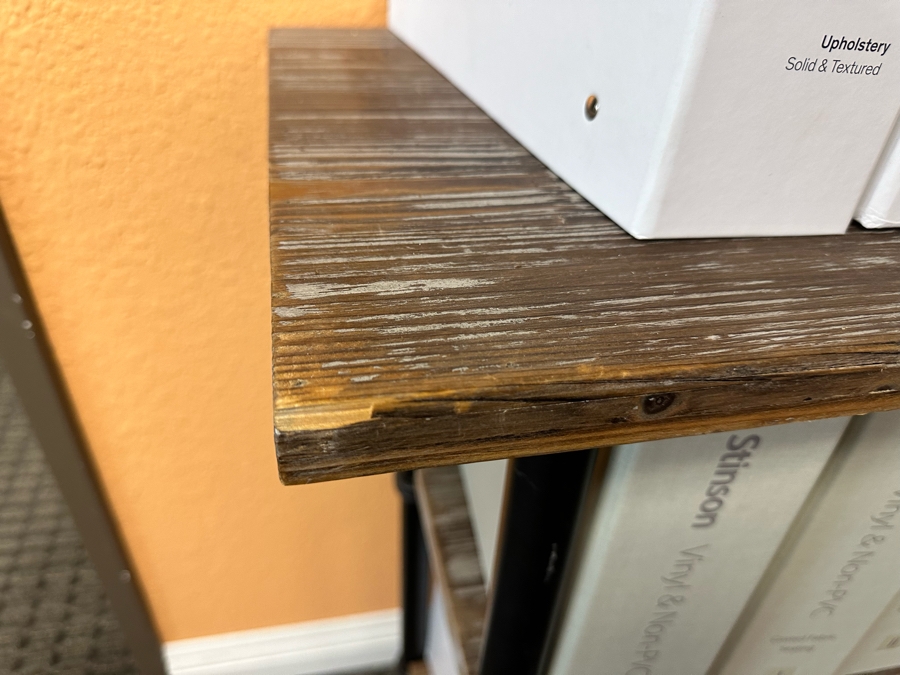 Pair Of Reclaimed Wood & Metal Console Tables Bookshelves Each Measure 48'W X 14'D X 31.5'H [Photo 4]