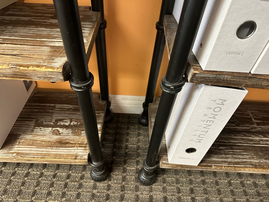 Pair Of Reclaimed Wood & Metal Console Tables Bookshelves Each Measure 48'W X 14'D X 31.5'H [Photo 8]