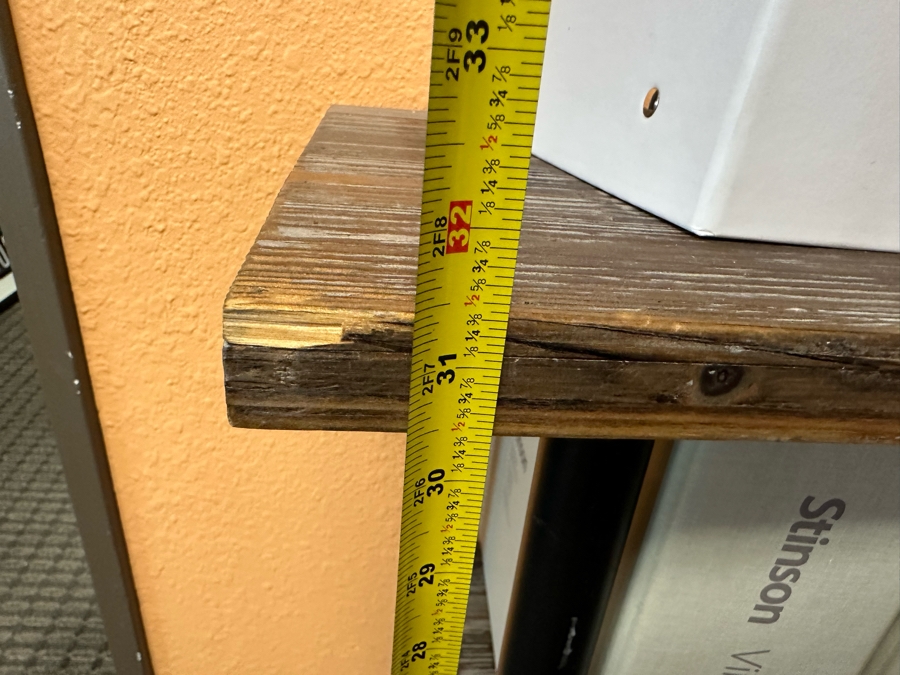 Pair Of Reclaimed Wood & Metal Console Tables Bookshelves Each Measure 48'W X 14'D X 31.5'H [Photo 11]