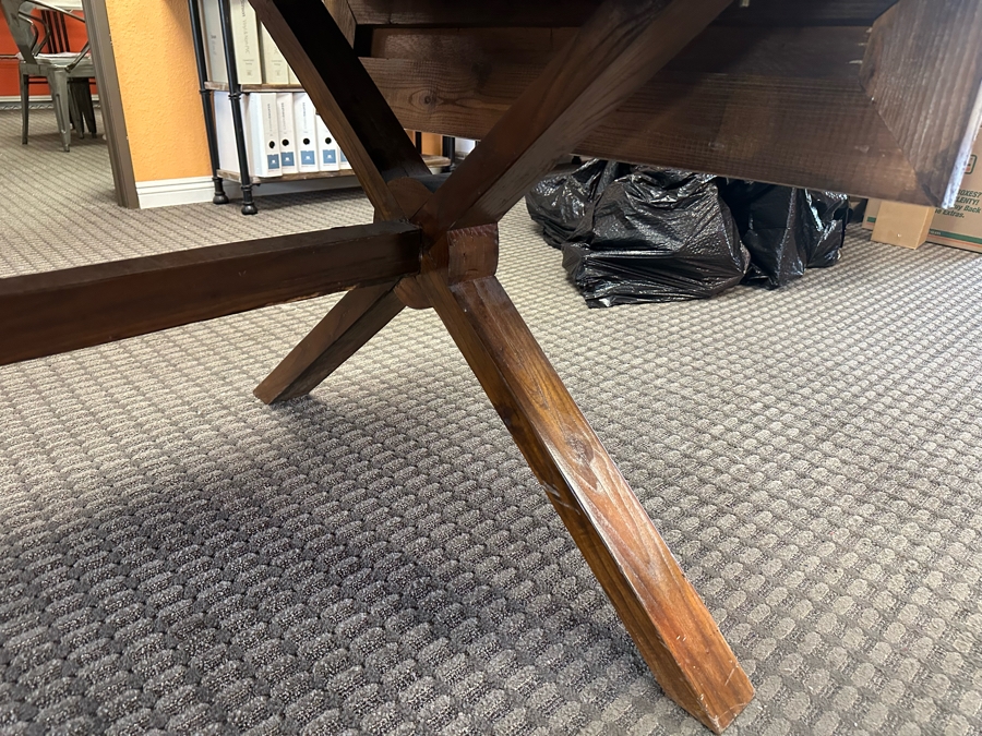 Rustic Wooden Farmhouse Cross-Legged Dining Table With Drop Leaves 78'W X 39'D X 31'H Each Leaf Is 9.75'W [Photo 6]