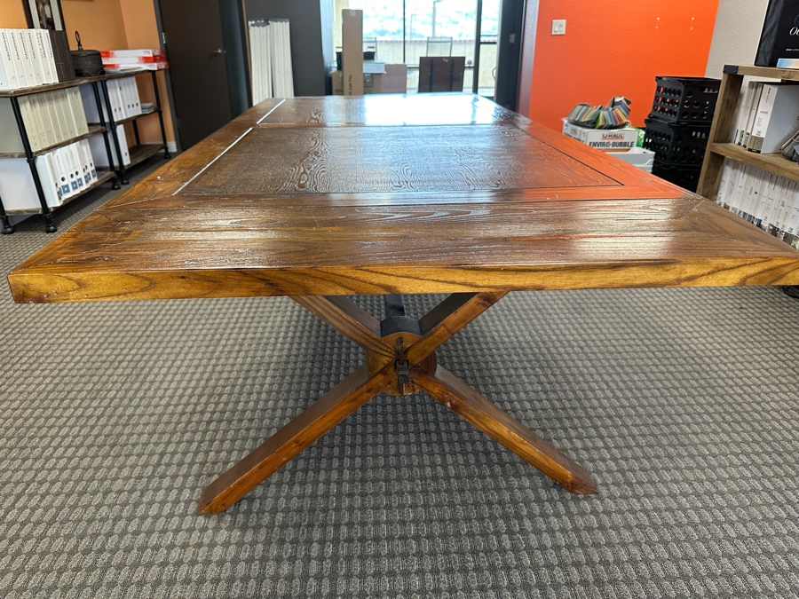 Rustic Wooden Farmhouse Cross-Legged Dining Table With Drop Leaves 78'W X 39'D X 31'H Each Leaf Is 9.75'W [Photo 9]