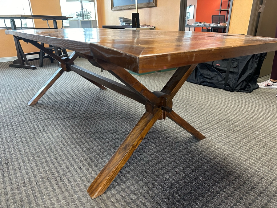 Rustic Wooden Farmhouse Cross-Legged Dining Table With Drop Leaves 78'W X 39'D X 31'H Each Leaf Is 9.75'W [Photo 5]