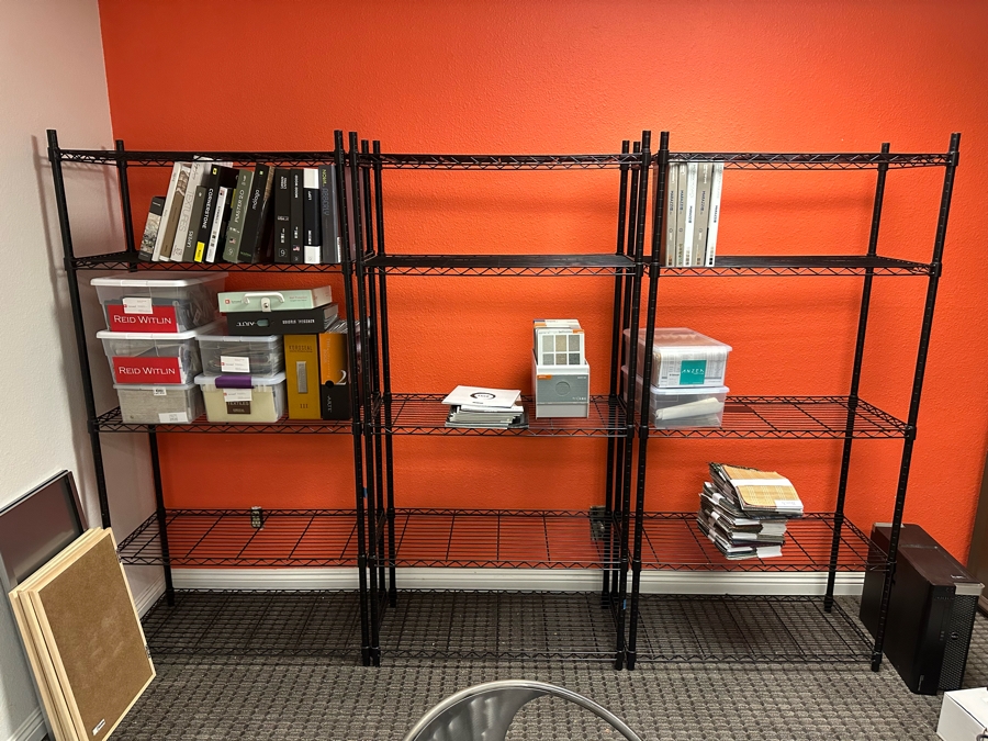 Three Black NSF Metal Wire Shelving Units Each Measures 36'W X 16'D X 72.5'H [Photo 2]