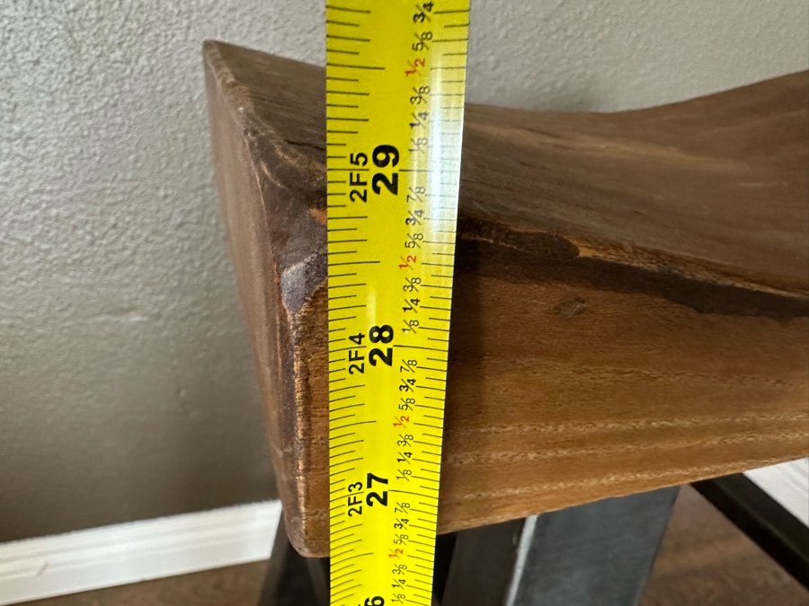 Wooden Saddle Bar Stool With Metal Legs 19.5'W X 13'D X 29'H [Photo 9]