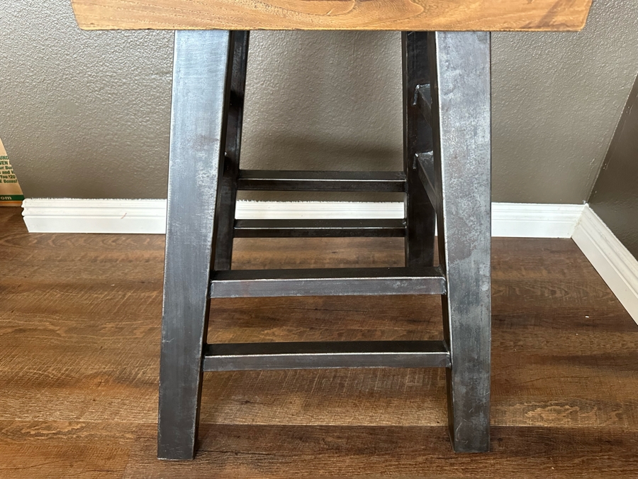 Wooden Saddle Bar Stool With Metal Legs 19.5'W X 13'D X 29'H [Photo 5]