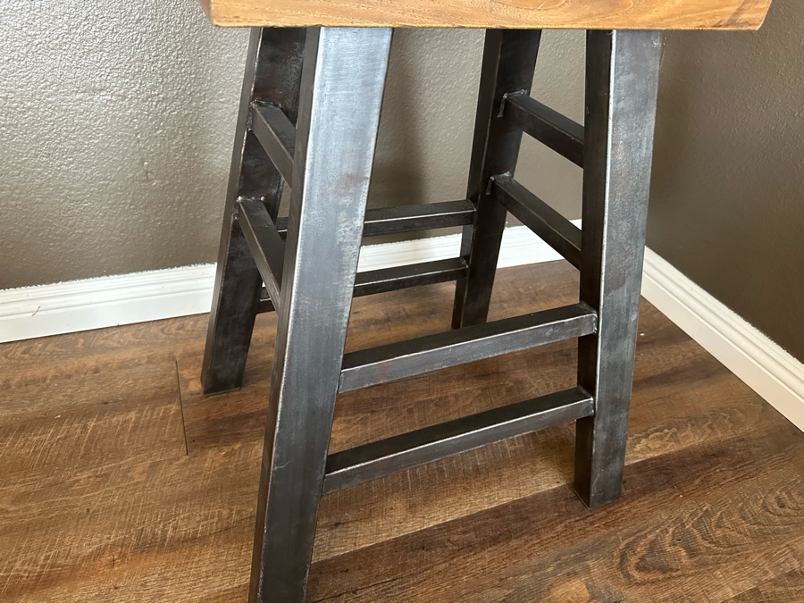 Wooden Saddle Bar Stool With Metal Legs 19.5'W X 13'D X 29'H [Photo 6]