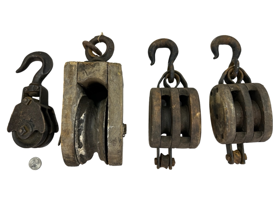 Four Vintage Wooden & Metal Pulleys [Photo 1]