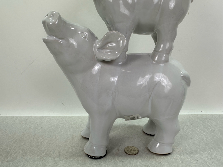 Decorative White Ceramic Pigs Sculpture, New 17'H [Photo 3]