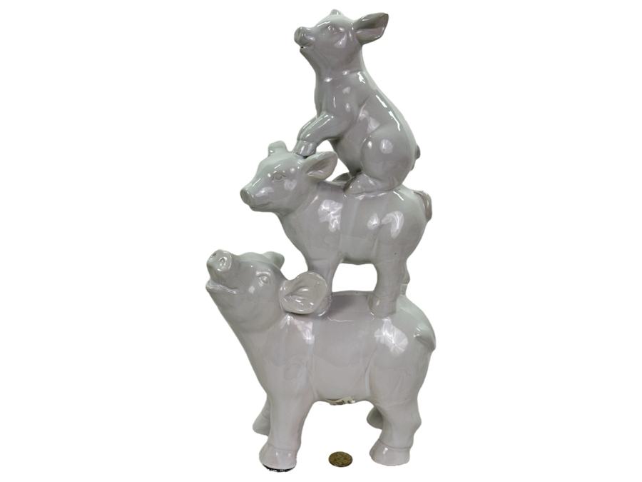 Decorative White Ceramic Pigs Sculpture, New 17'H [Photo 1]