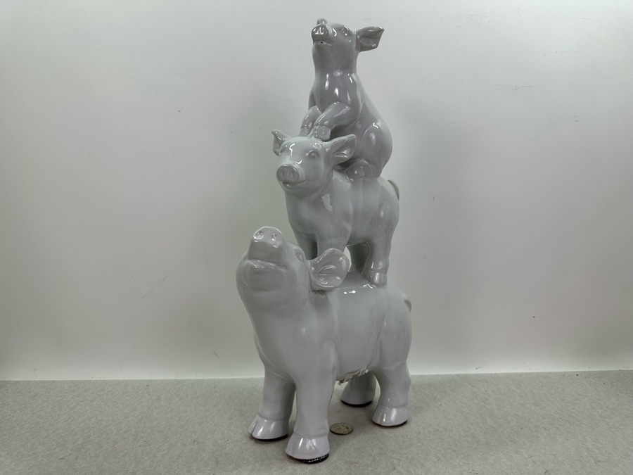 Decorative White Ceramic Pigs Sculpture, New 17'H [Photo 5]