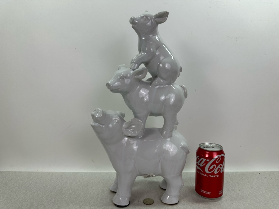 Decorative White Ceramic Pigs Sculpture, New 17'H [Photo 2]