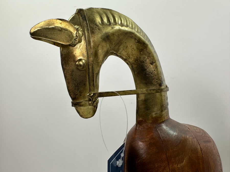 Pair Of Wood & Brass Decorative Horse Sculptures, New 17.5'H [Photo 3]
