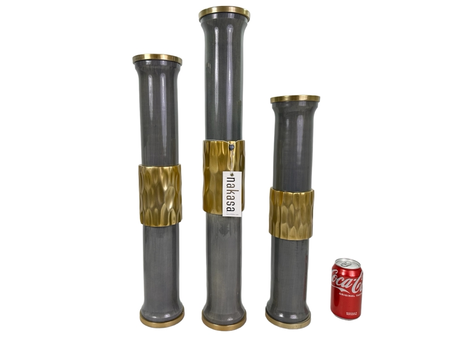 Set Of Three Metal & Ceramic Large Candle Holders By Nakasa Home, New 25'H [Photo 1]
