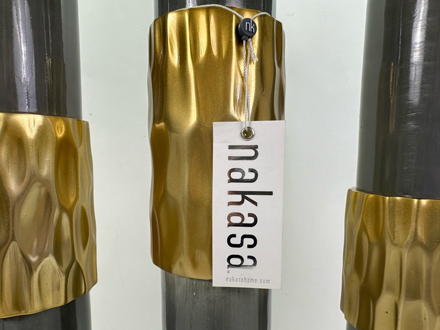 Set Of Three Metal & Ceramic Large Candle Holders By Nakasa Home, New 25'H [Photo 2]