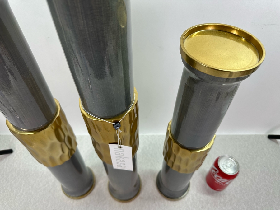 Set Of Three Metal & Ceramic Large Candle Holders By Nakasa Home, New 25'H [Photo 3]