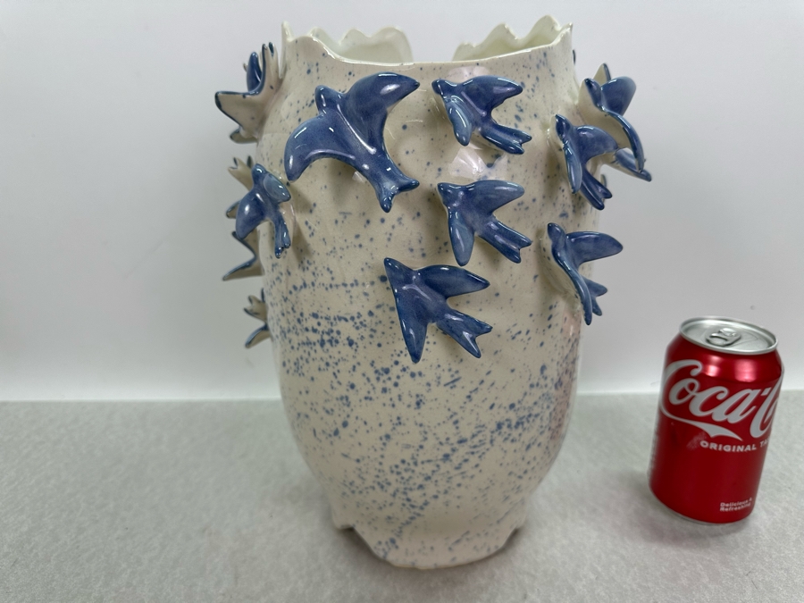 Ceramic Vase With Birds In Relief, New 12'H [Photo 5]