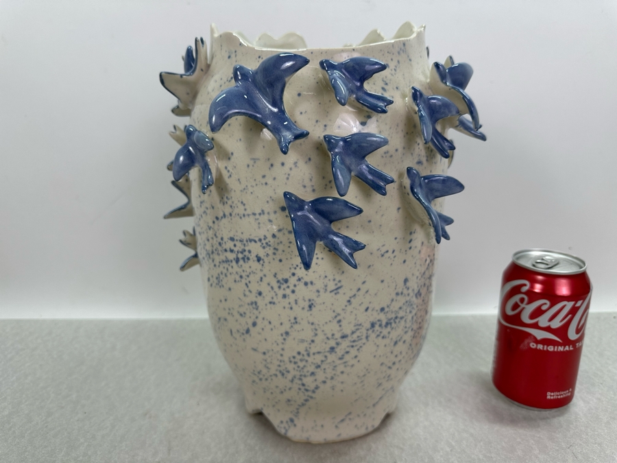 Ceramic Vase With Birds In Relief, New 12'H [Photo 4]