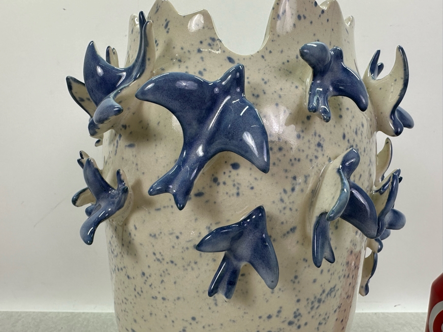 Ceramic Vase With Birds In Relief, New 12'H [Photo 3]
