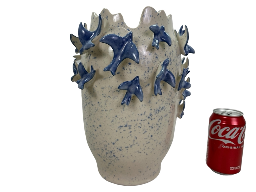 Ceramic Vase With Birds In Relief, New 12'H [Photo 1]