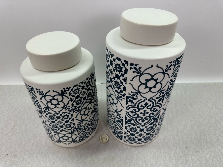Pair Of Decorative Ceramic Jars With Lids, New 11'H [Photo 2]