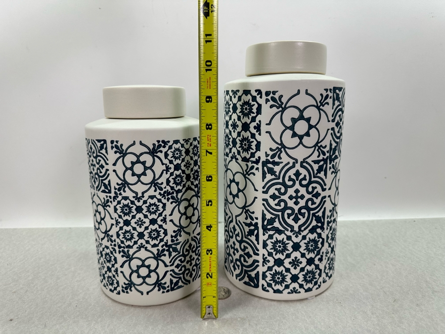 Pair Of Decorative Ceramic Jars With Lids, New 11'H [Photo 3]