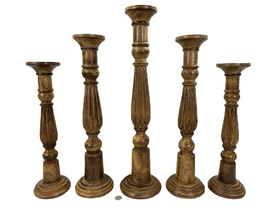 Five Wooden Candle Holders, New 23'H [Photo 1]
