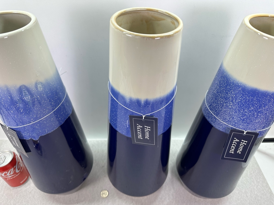 Set Of Three Ceramic Blue Vases, New 20'H [Photo 3]