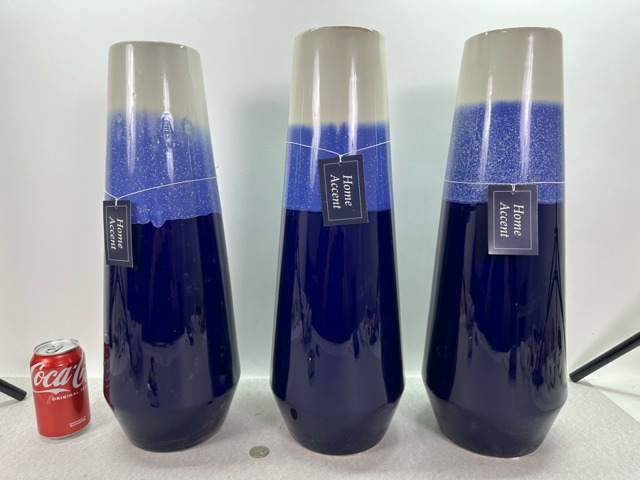Set Of Three Ceramic Blue Vases, New 20'H [Photo 2]
