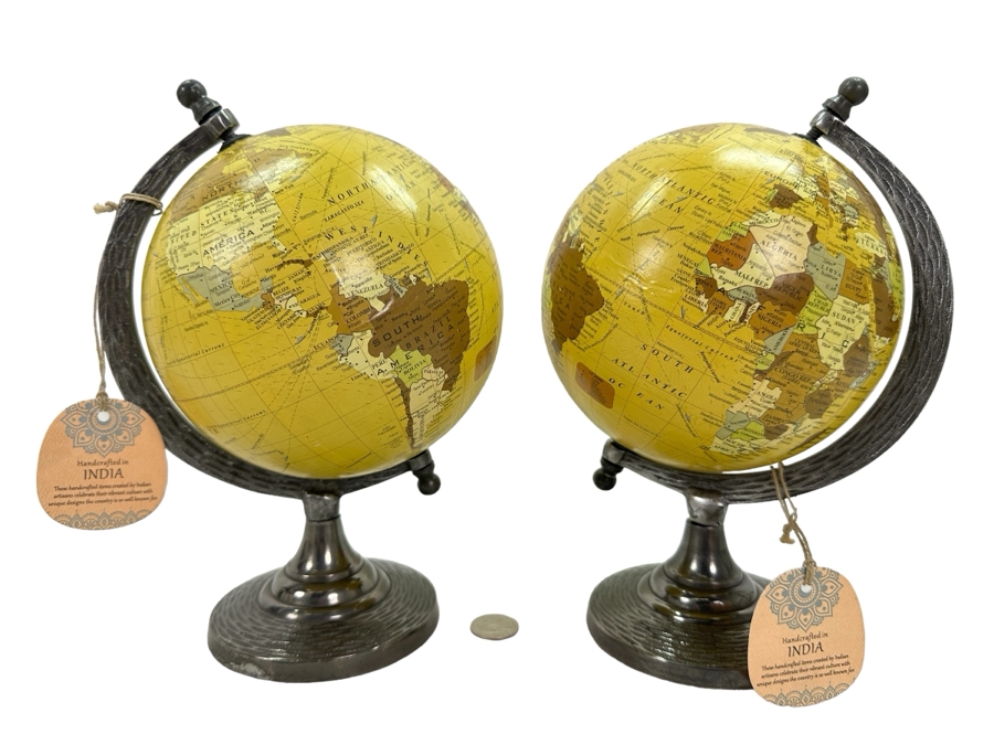 Pair Of Handcrafted Desk Globes, New 10'H [Photo 1]