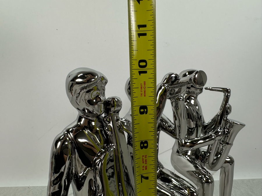 Set Of Three Silver Finish Ceramic Sitting Musician Figurines, New 10'H [Photo 3]
