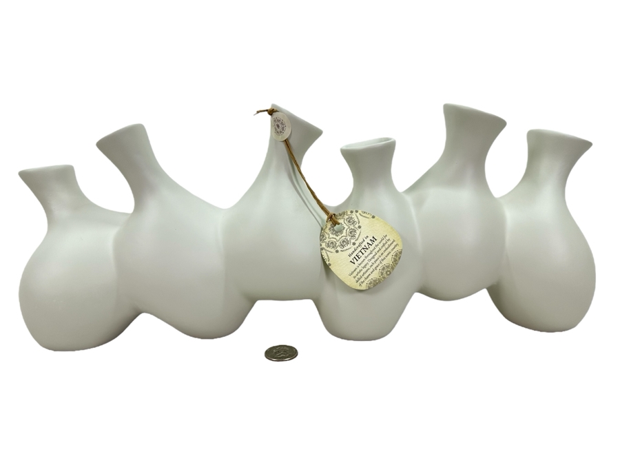 White Sculptural Ceramic Vase, New 17'W X 7'H