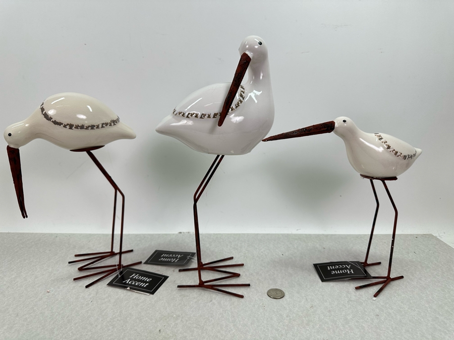 Three Ceramic & Metal Bird Figurines, New 13.5'H [Photo 2]