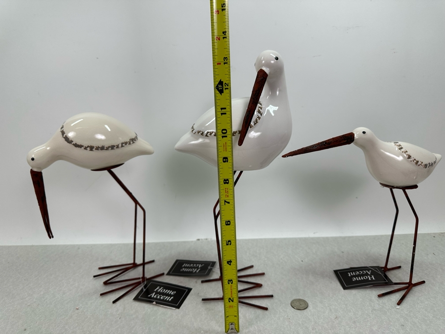Three Ceramic & Metal Bird Figurines, New 13.5'H [Photo 7]