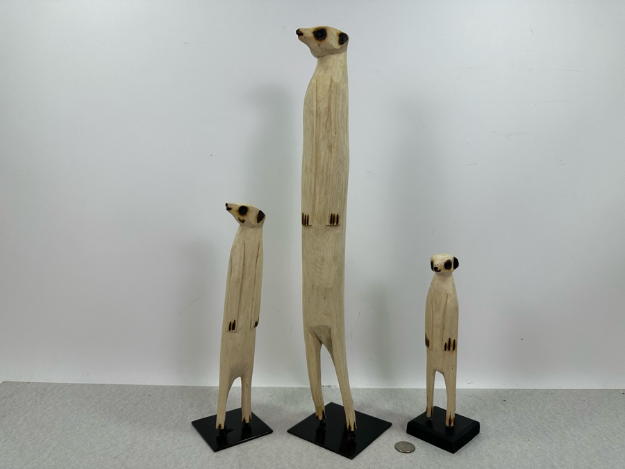 Set Of Three Wooden Meerkat Standing Sculptures, New 20'H [Photo 6]