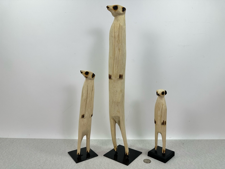 Set Of Three Wooden Meerkat Standing Sculptures, New 20'H [Photo 2]
