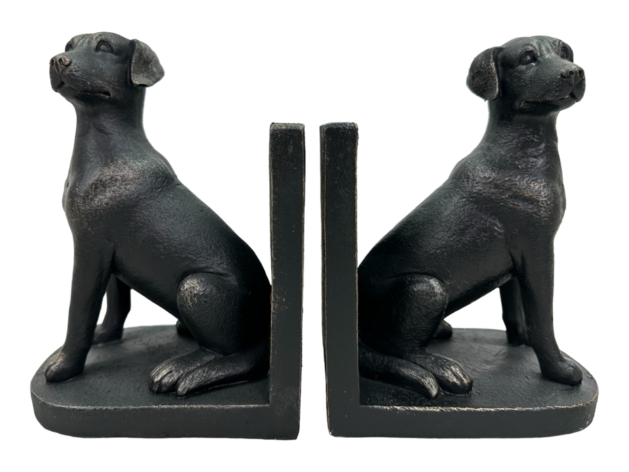 Pair Of Resin Sitting Dog Sculptural Bookends, New 12'W X 8'H