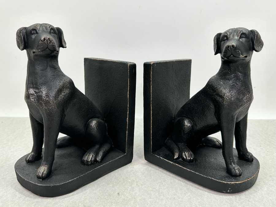 Pair Of Resin Sitting Dog Sculptural Bookends, New 12'W X 8'H [Photo 2]