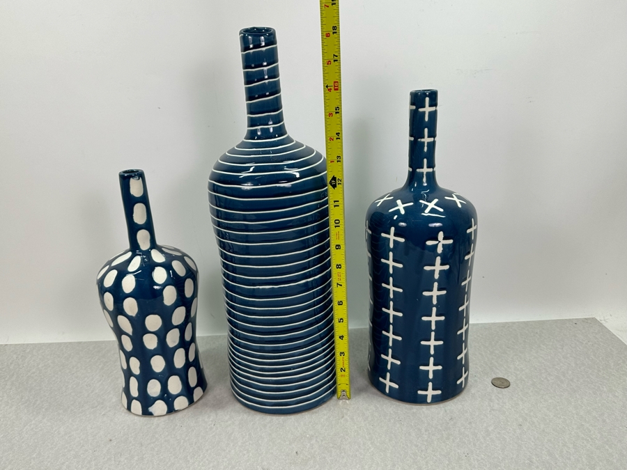 Three Blue Ceramic Vases, New 18'H [Photo 4]