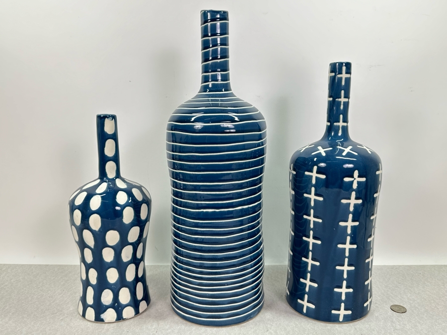 Three Blue Ceramic Vases, New 18'H [Photo 2]