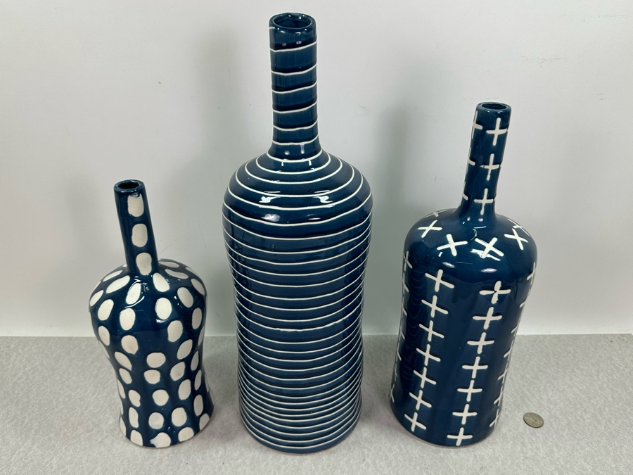Three Blue Ceramic Vases, New 18'H [Photo 3]