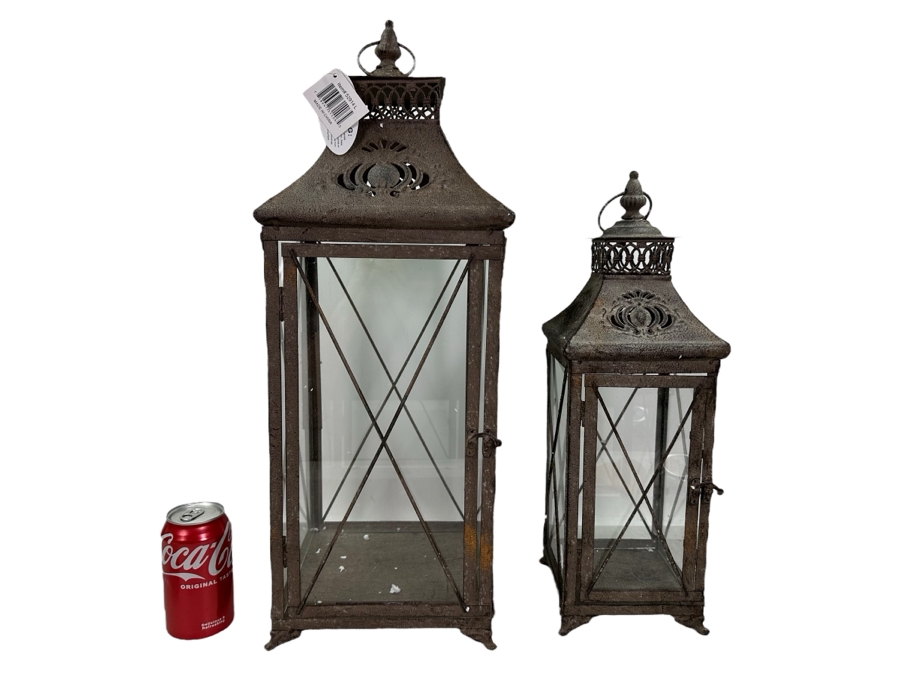 Pair Of Rustic Lanterns, New 23'H [Photo 1]