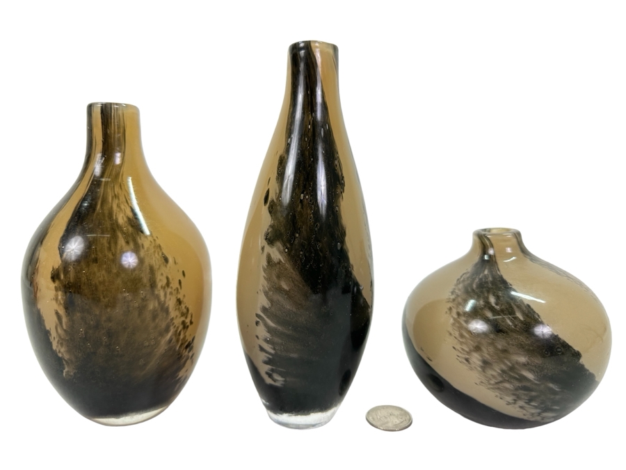 Set Of Three Glass Bud Vases, New 7'H [Photo 1]