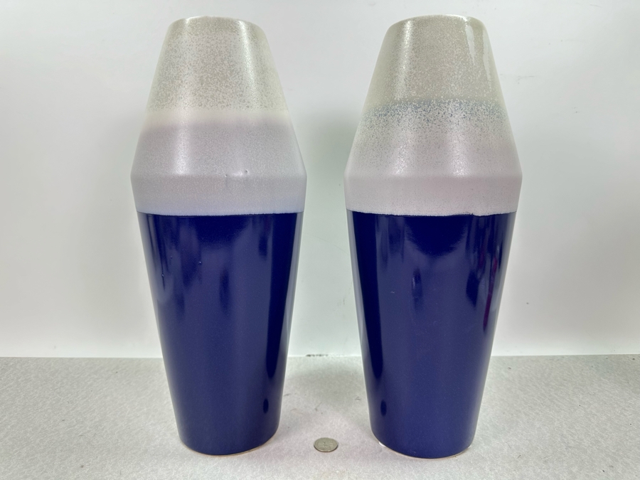 Pair Of White & Blue Ceramic Vases, New 16'H [Photo 2]