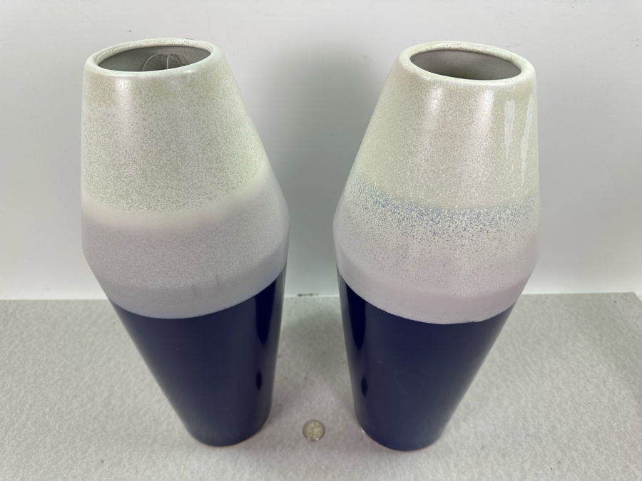 Pair Of White & Blue Ceramic Vases, New 16'H [Photo 3]