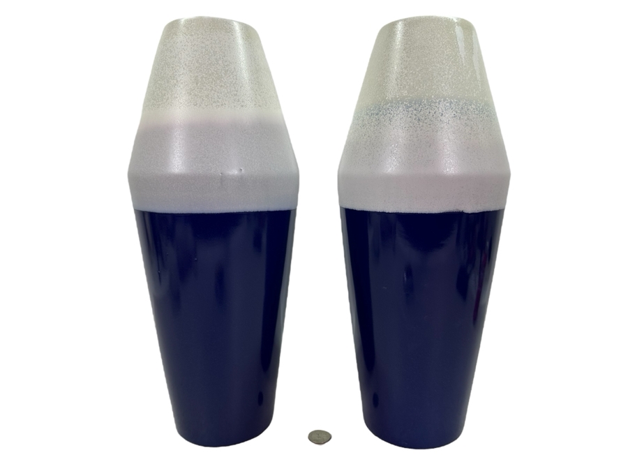 Pair Of White & Blue Ceramic Vases, New 16'H [Photo 1]