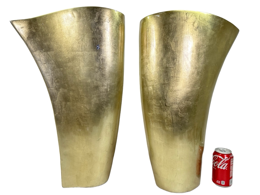 Pair Of Large Gold Tone Vases, New 23'H [Photo 1]