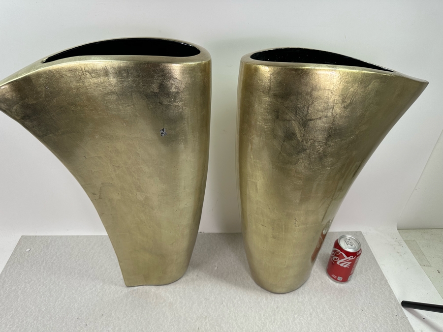Pair Of Large Gold Tone Vases, New 23'H [Photo 2]