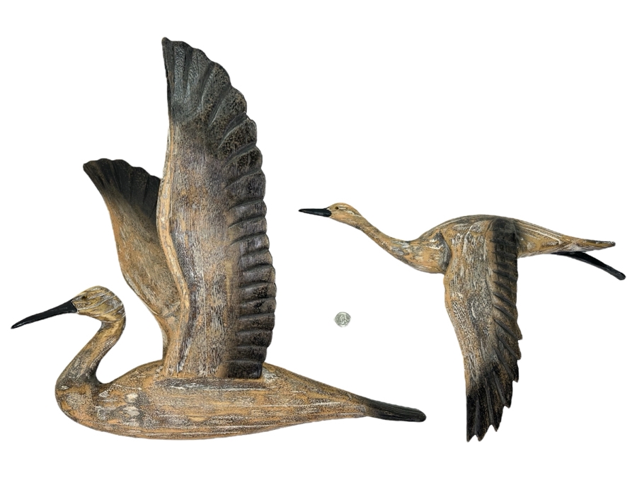 Pair Of Decorative 3D Flying Bird Wall Sculptures, New Largest Is 24'W X 17'H X 12'D
