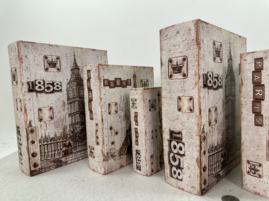Just Added - Two Sets Of Nesting Paris France Faux Book Safes, New 10.5'H [Photo 3]