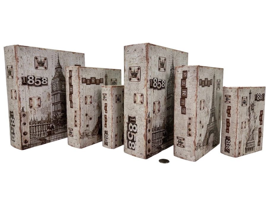 Two Sets Of Nesting Paris France Faux Book Safes, New 10.5'H [Photo 1]